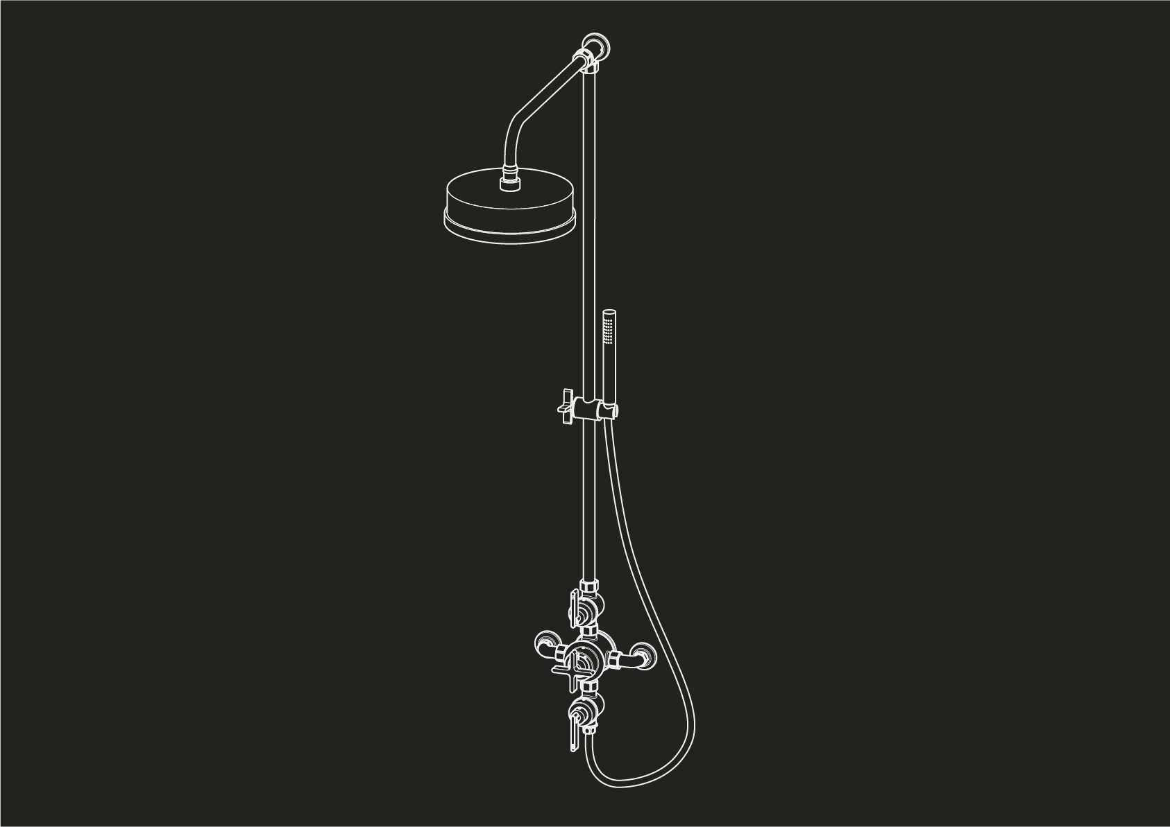 Chapter One - Triple Exposed Shower Thermostat with Volume Controls, Hand Shower on Riser by Studio Ore