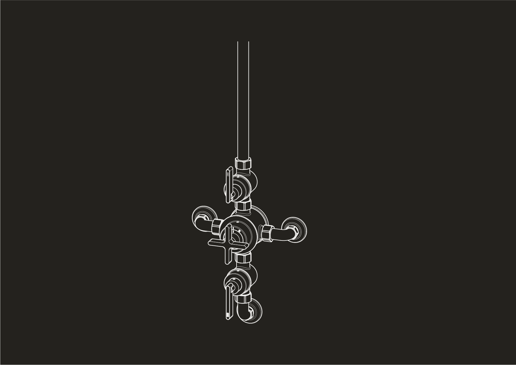 Chapter One - Triple Exposed Shower Thermostat with Exposed Arm and In Wall Outlet by Studio Ore