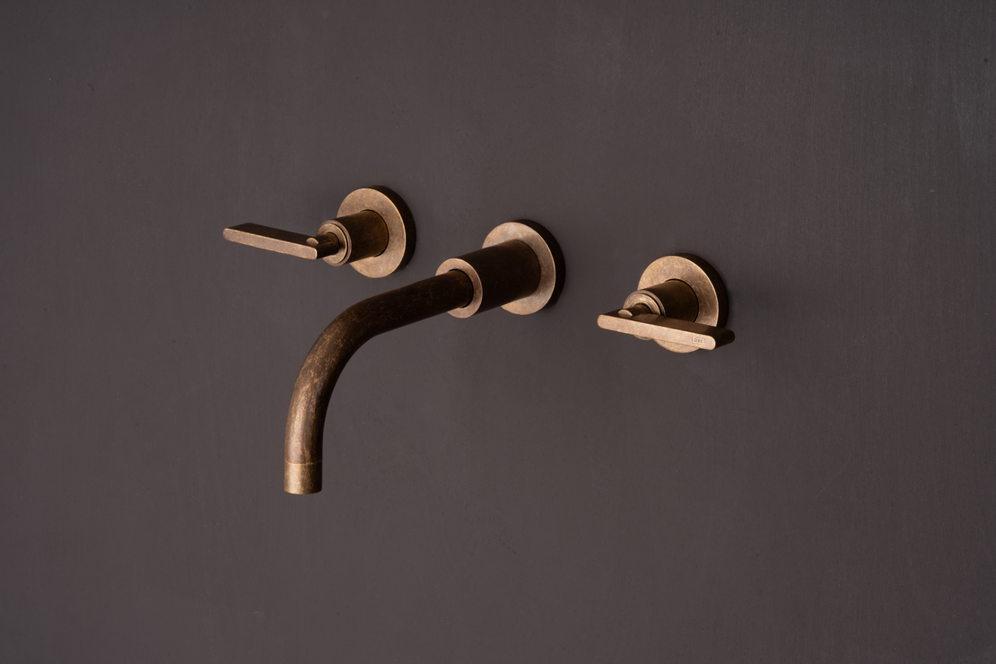 Unlacquered Tumbled Bronze Wall Mounted Basin Tap by Studio Ore