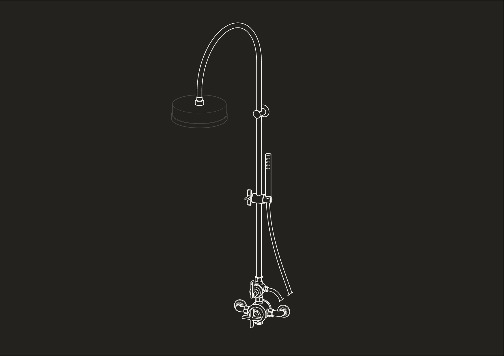 Chapter One - Dual Exposed Shower Thermostat with Diverter, Hand Shower on Single Curve Riser by Studio Ore