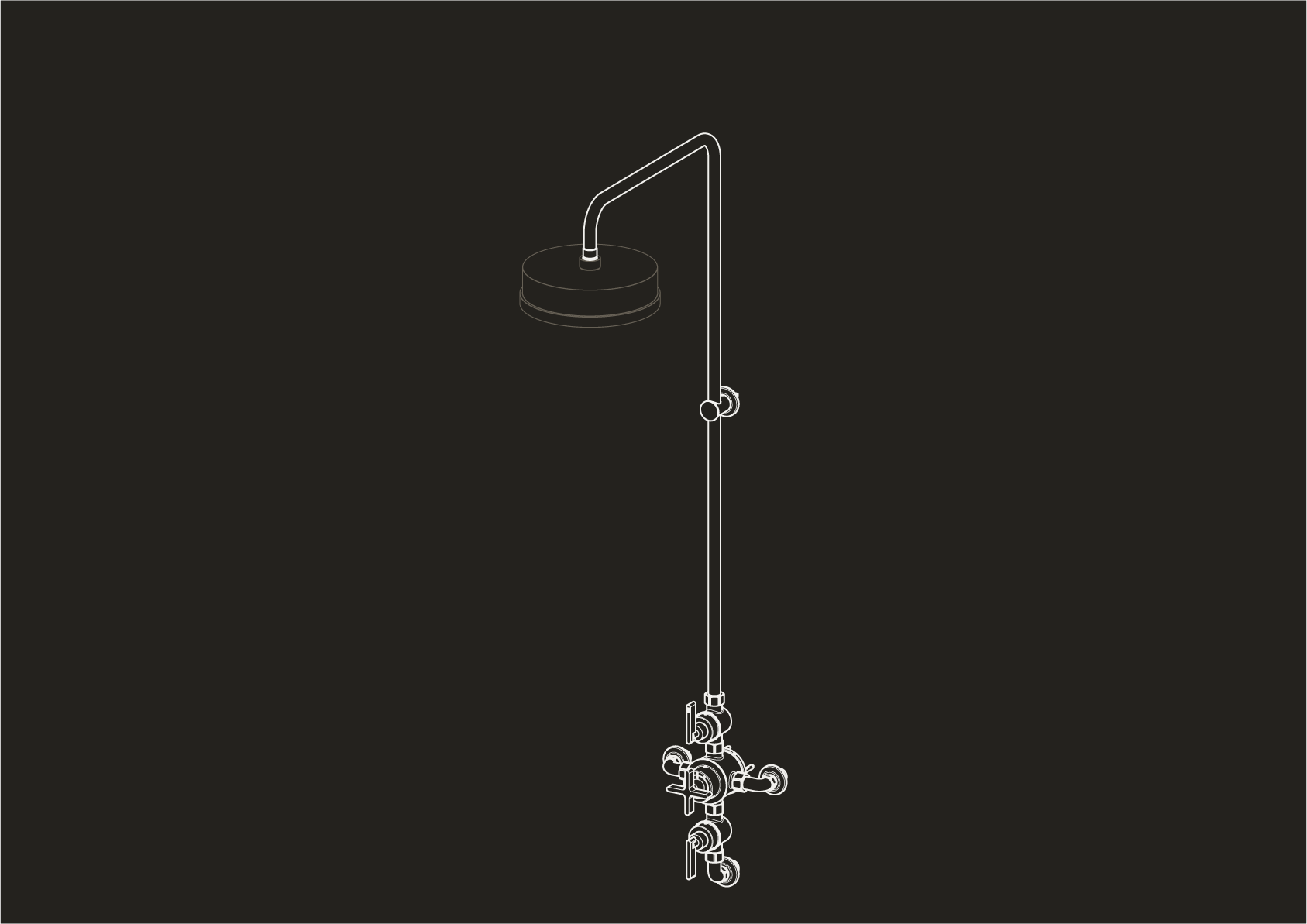 Chapter One - Triple Exposed Shower Thermostat with Exposed Arm and In Wall Outlet double curve