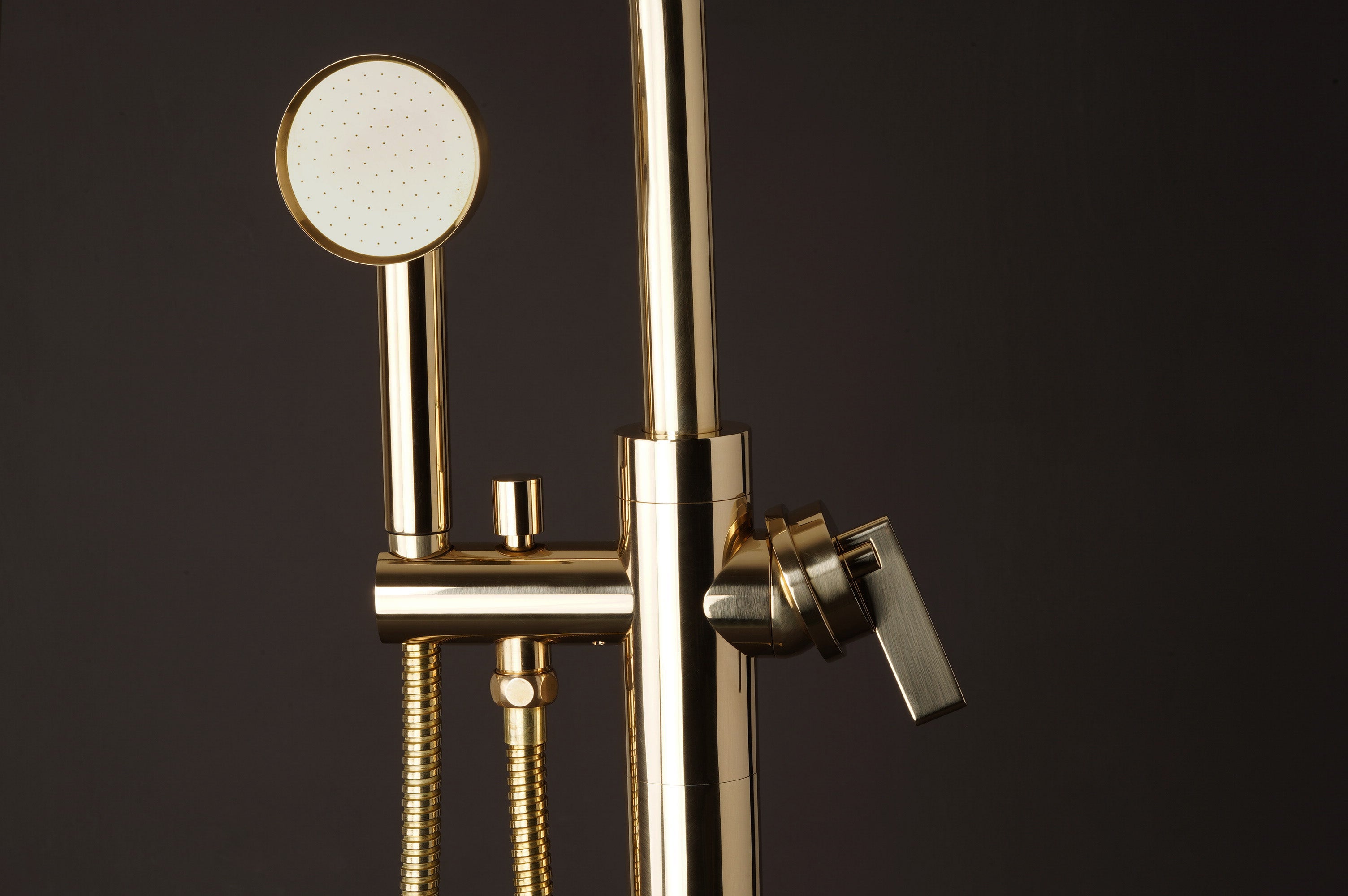 Brass Floor Mounted Bath Mixer Close Up