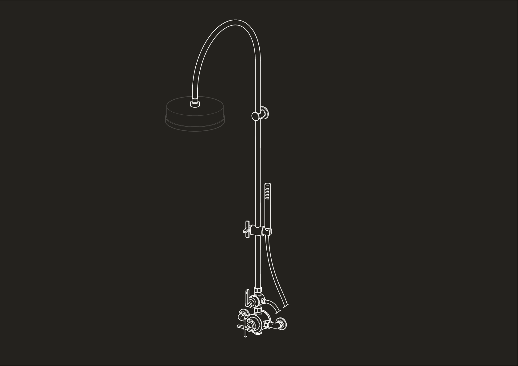 Chapter Two - Dual Exposed Shower Thermostat with Diverter, Hand Shower on Single Curve Riser