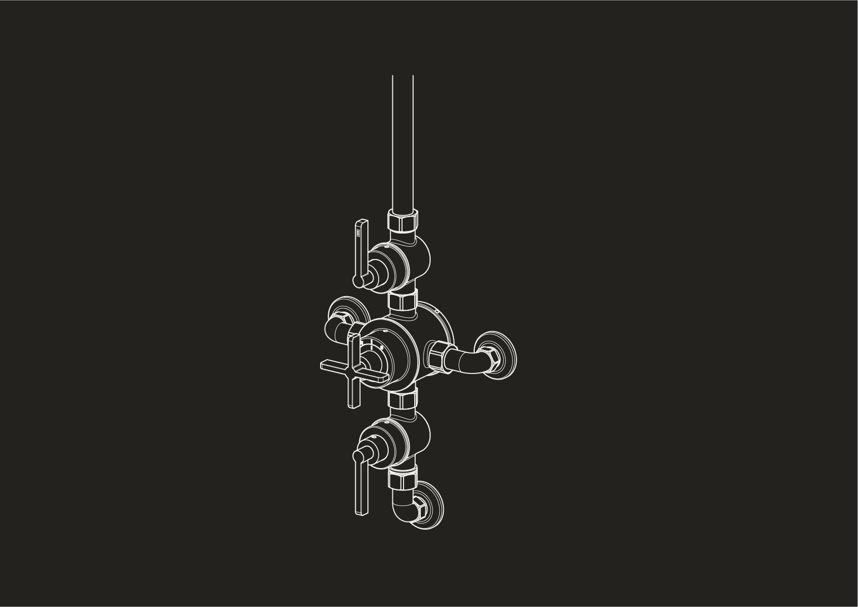 Chapter Two - Triple Exposed Shower Thermostat with Exposed Arm and In Wall Outlet by Studio Ore