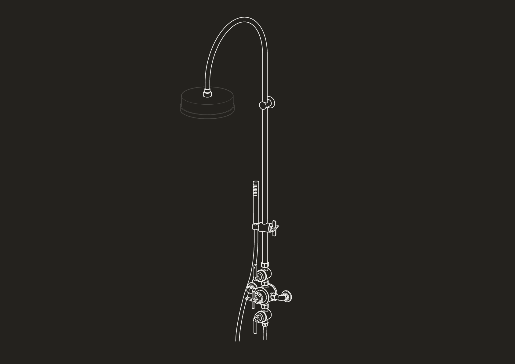 263 - Chapter Two - Triple Exposed Shower Thermostat with Volume Controls, Hand Shower on Single Curve Riser