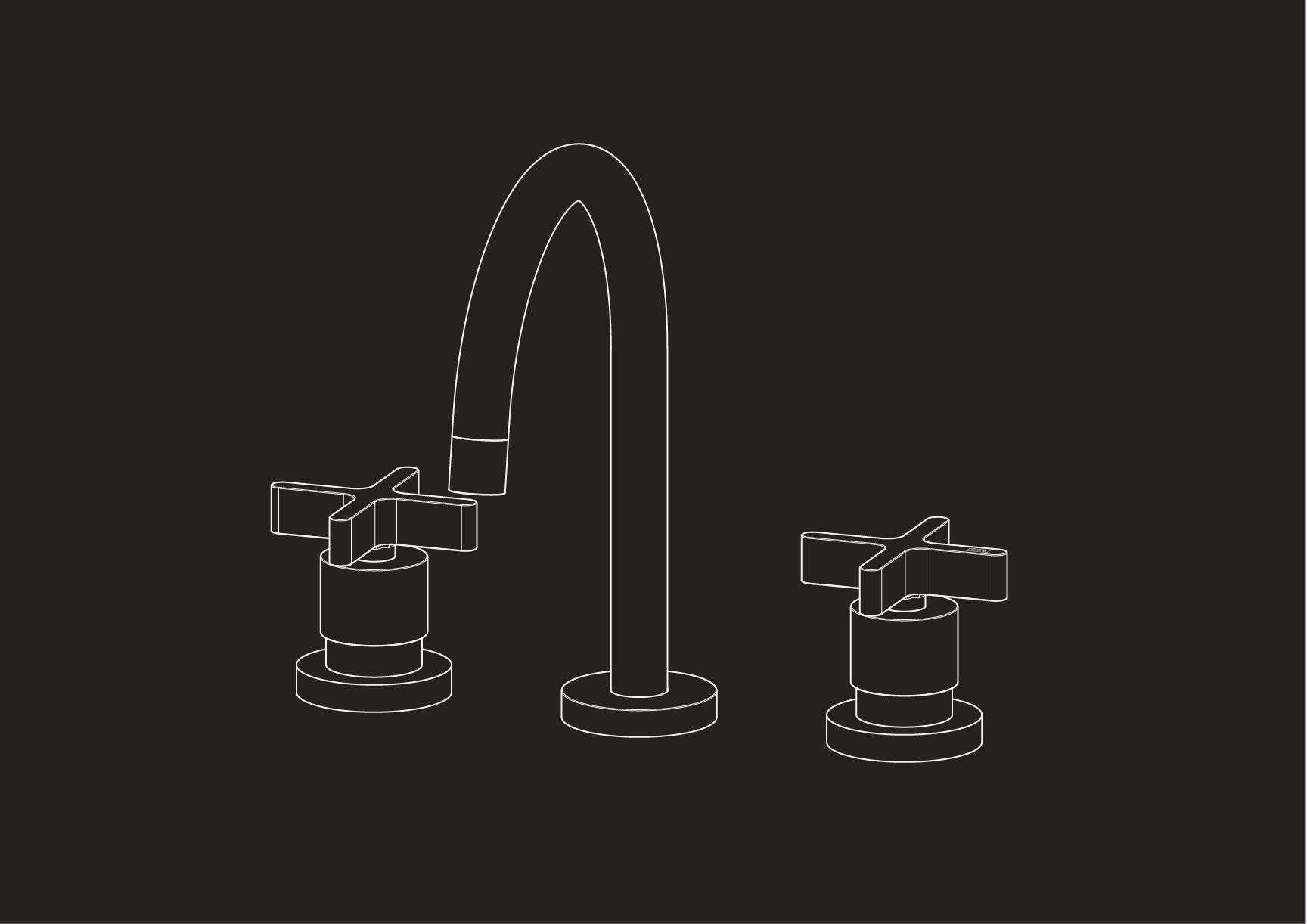 Studio Ore Chapter Three - Deck Mounted Three Hole Basin Tap with Single Curve Spout