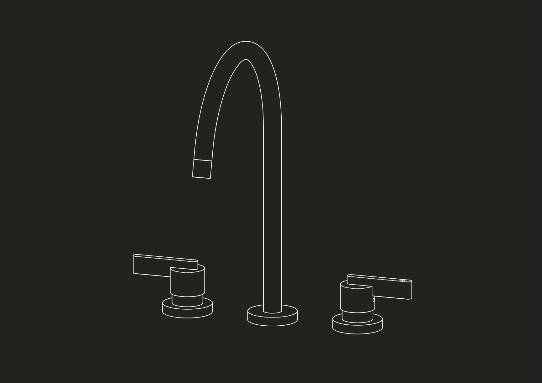Lever Deck Mounted Three Hole Kitchen Tap with Single Curve Spout