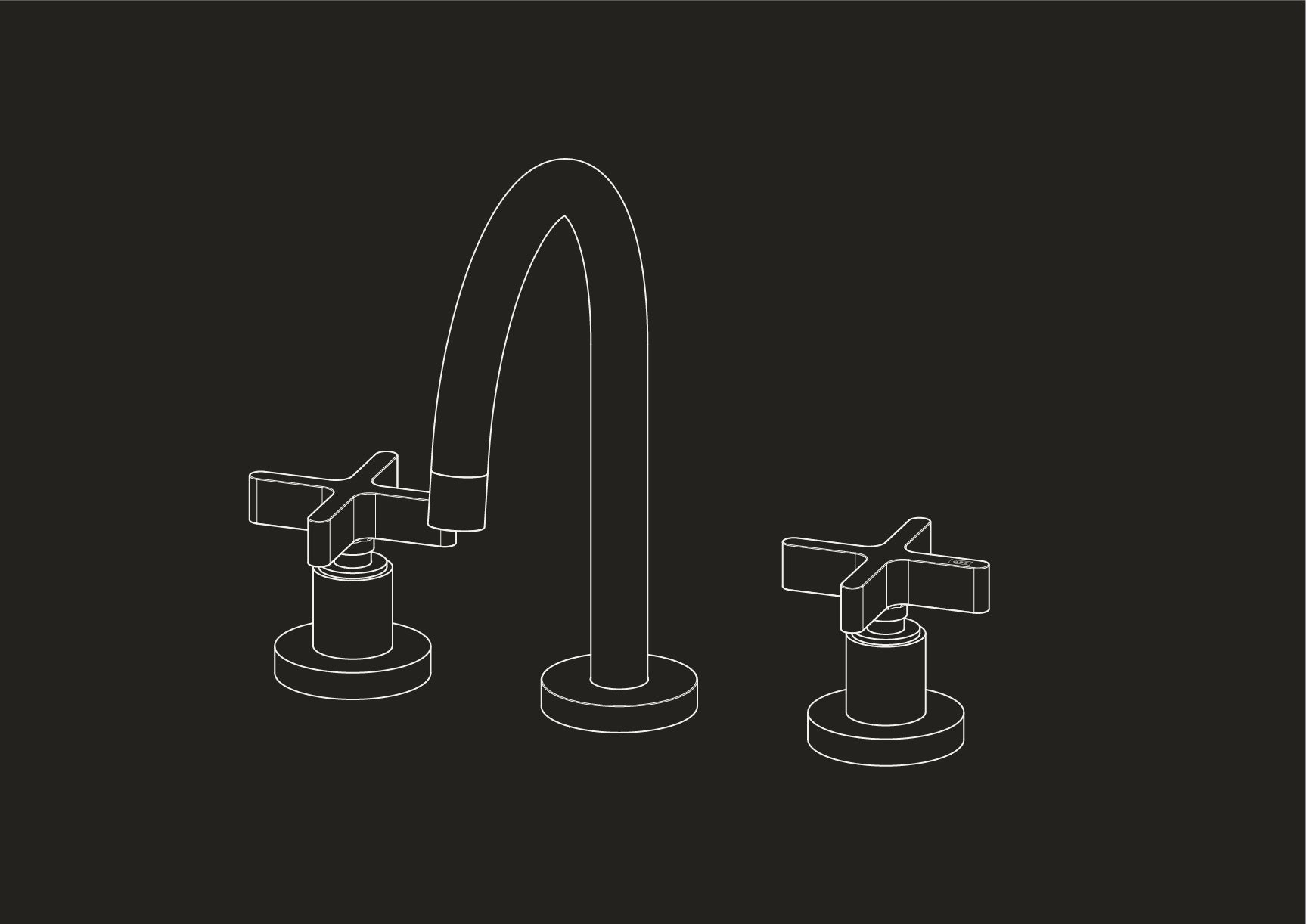 Chapter One - Deck Mounted Three Hole Basin Tap with Single Curve Spout with crosses