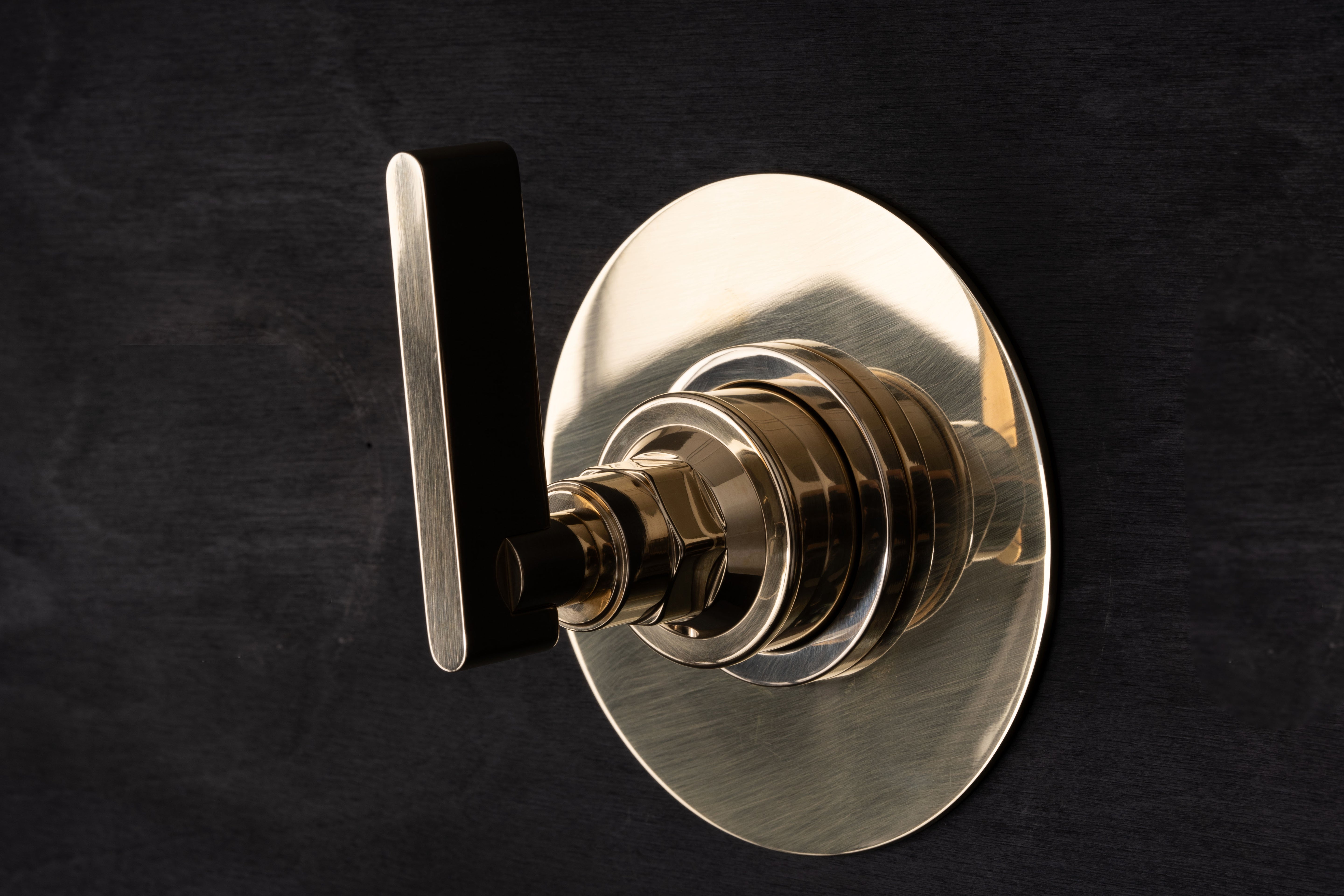 Chapter One – Wall Mounted Three Way Diverter with Large Circular Backplate with Stop by Studio Ore