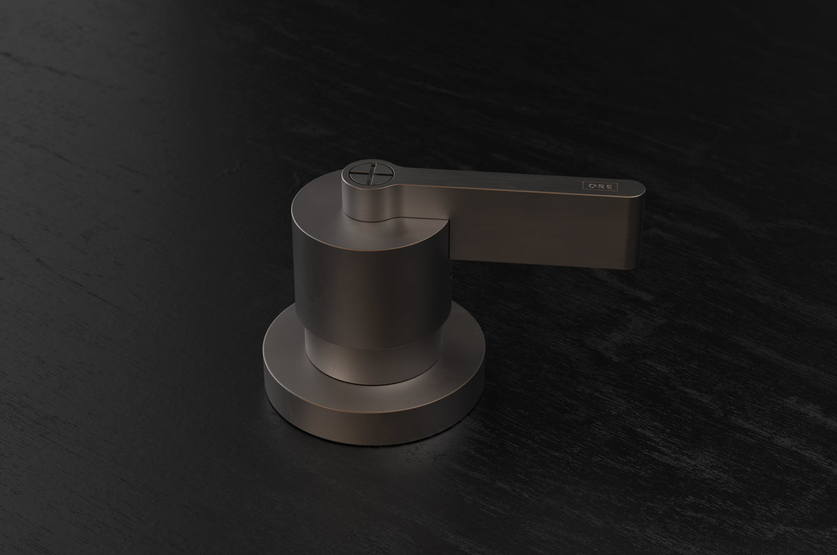 Studio Ore Chapter Three Deck Mounted Basin Control with Teardrop Lever handle in bronze