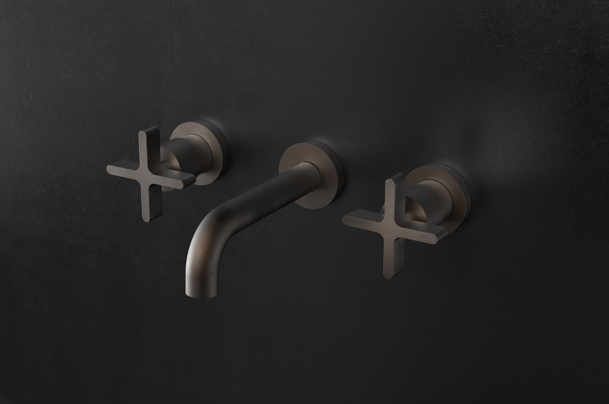 Studio Ore Chapter Three Three Hole Wall Mounted Basin Tap with Cross handle in bronze