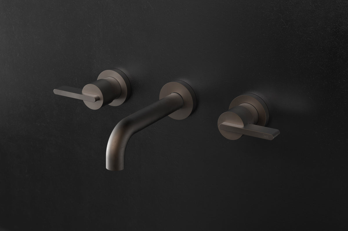 Studio Ore Chapter Three Three Hole Wall Mounted Basin Tap with Lever handle in bronze