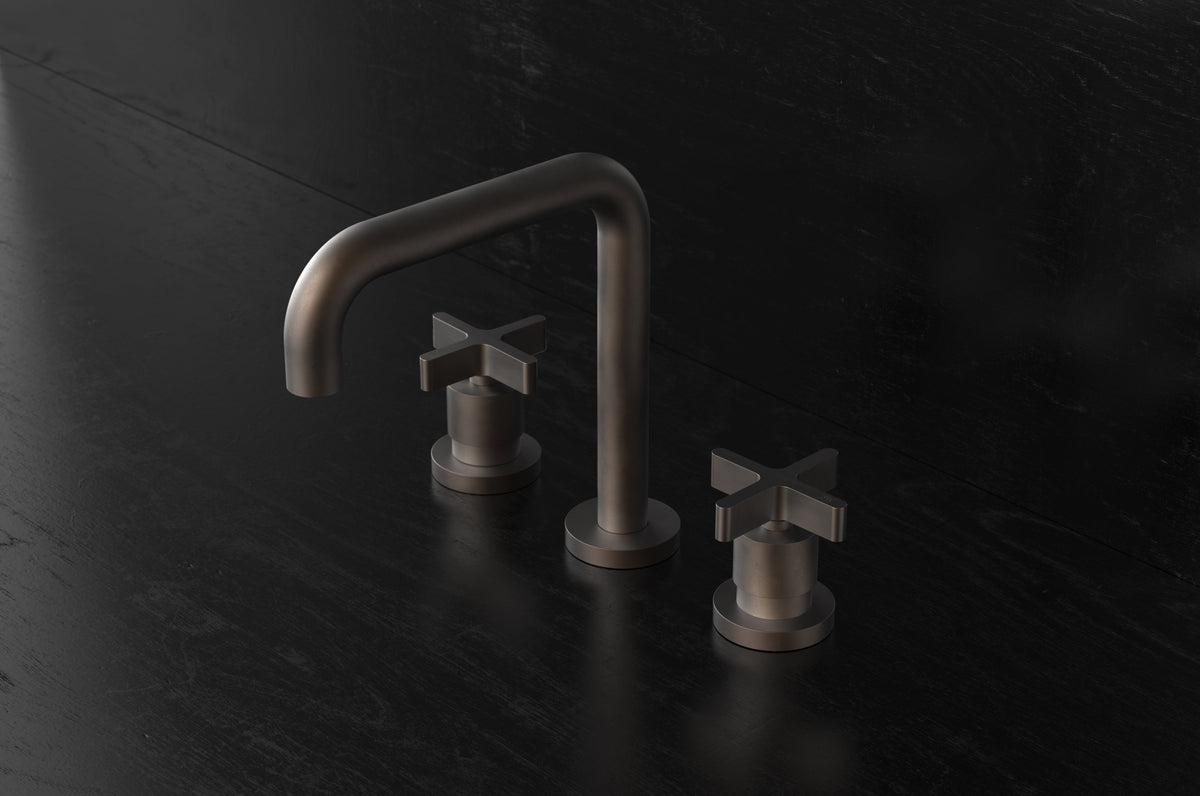 Studio Ore Chapter Three Three Hole Deck Mounted Basin Tap with Cross handle in bronze