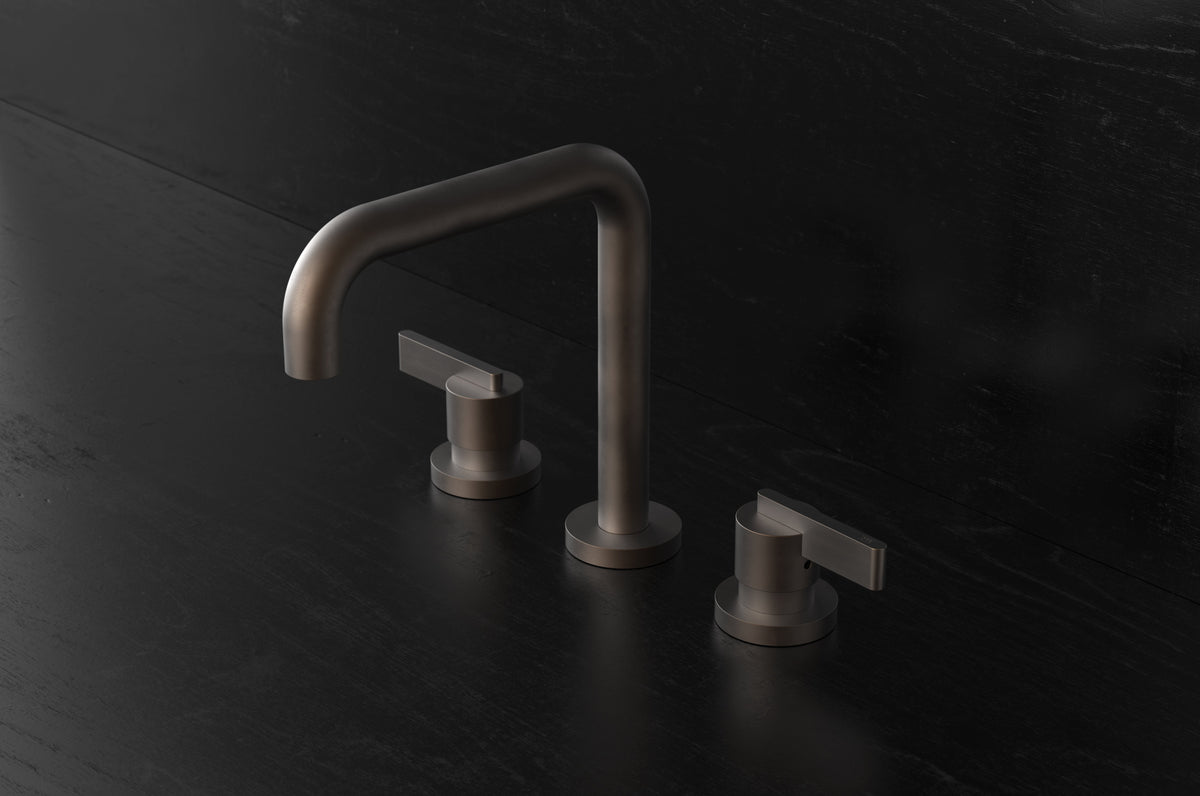 Studio Ore Chapter Three Three Hole Deck Mounted Basin Tap with Lever handle in bronze