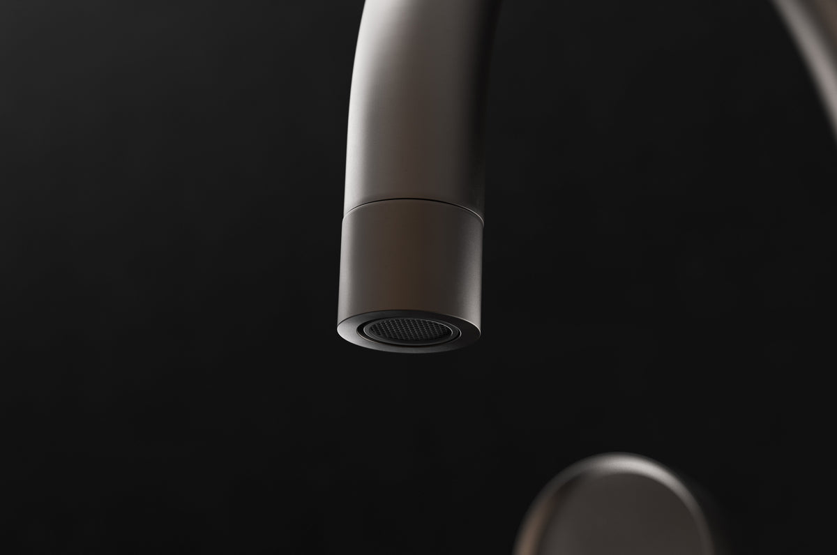 Studio Ore Chapter Three Floor Mounted Bath Mixer with Hand Shower with Lever handle in bronze, detail view