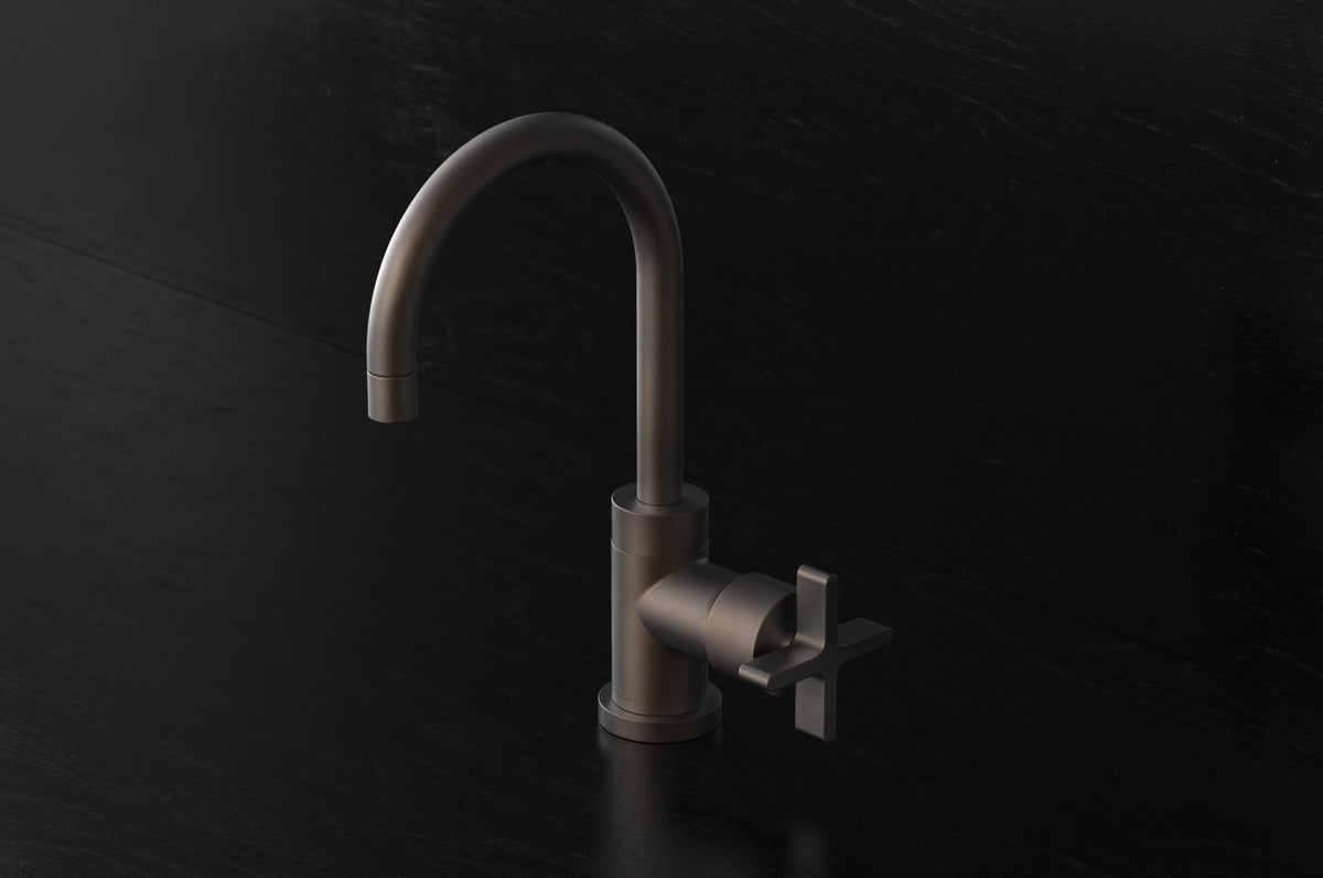 Studio Ore Chapter Three Deck Mounted Basin Mixer with Cross handle in bronze