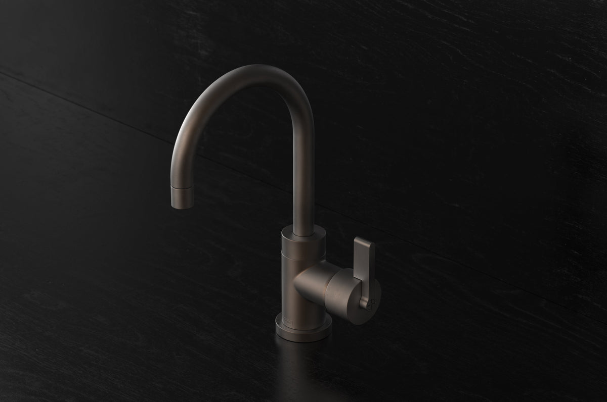 Studio Ore Chapter Three Deck Mounted Basin Mixer with Teardrop Lever handle in bronze