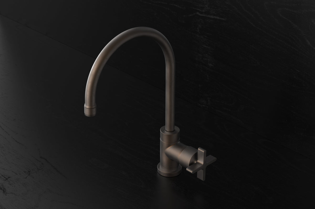Studio Ore Chapter Three Deck Mounted Kitchen Mixer with Cross handle in bronze