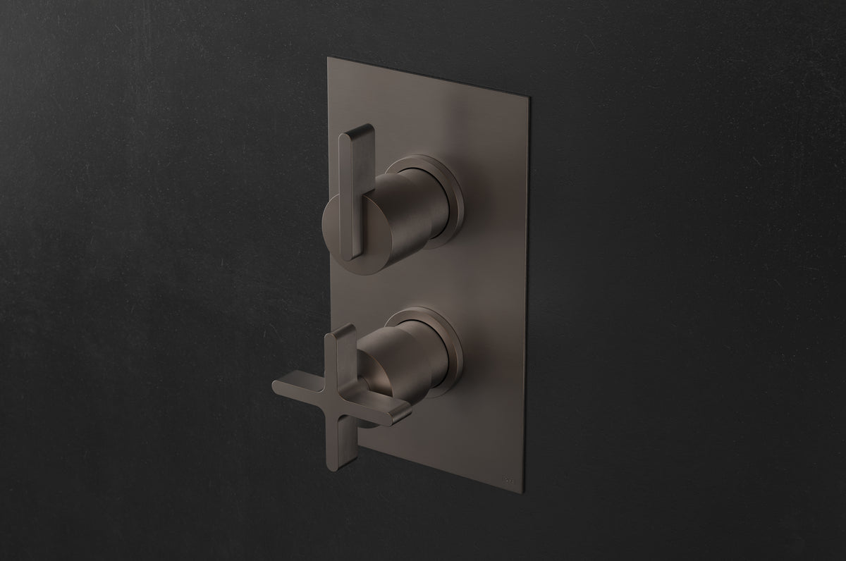 Studio Ore Chapter Three Dual Shower Thermostat with Two Way Diverter with Cross handle in bronze