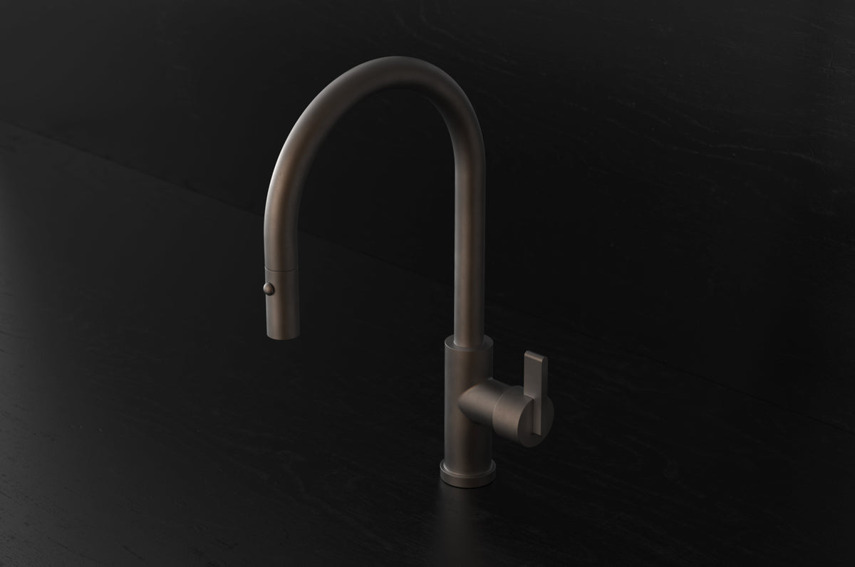 Studio Ore Chapter Three Deck Mounted Kitchen Mixer with Pull Out Hand Shower with Lever handle in bronze
