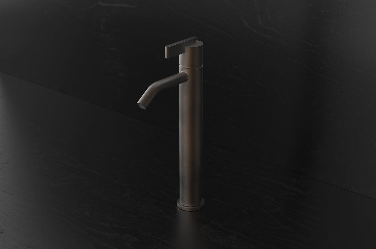 Studio Ore Chapter Three Deck Mounted Tall Basin Pillar Tap with Lever handle in bronze