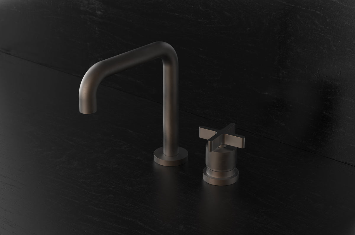 Studio Ore Chapter Three Deck Mounted Basin Two Hole Mixer with Cross handle in bronze