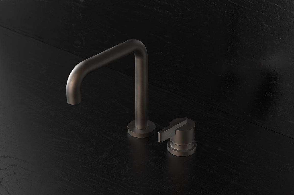 Studio Ore Chapter Three Deck Mounted Basin Two Hole Mixer with Lever handle in bronze