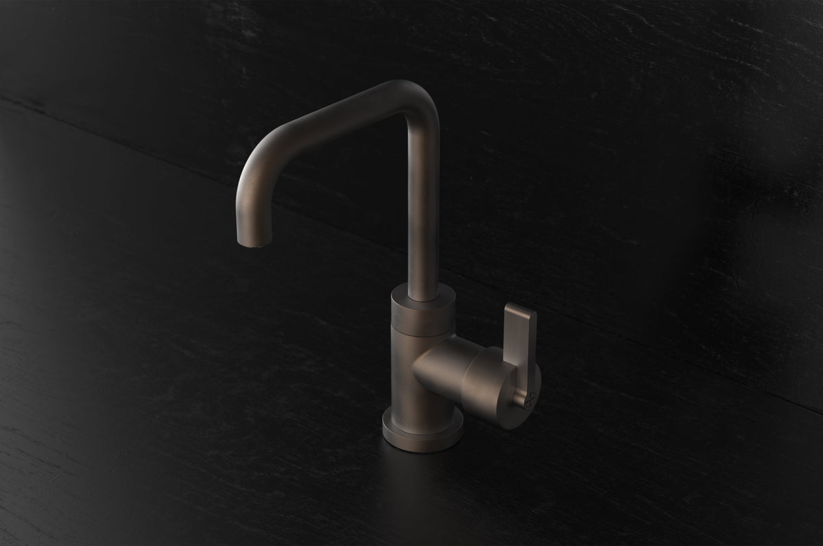 Studio Ore Chapter Three Deck Mounted Basin Mono Mixer with Teardrop Lever handle in bronze