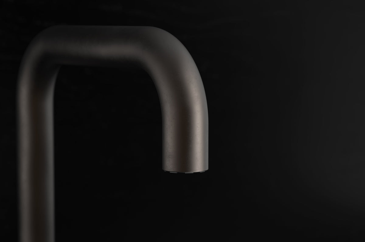 Studio Ore Chapter Three Deck Mounted Basin Mono Mixer with Teardrop Lever handle in bronze, detail view