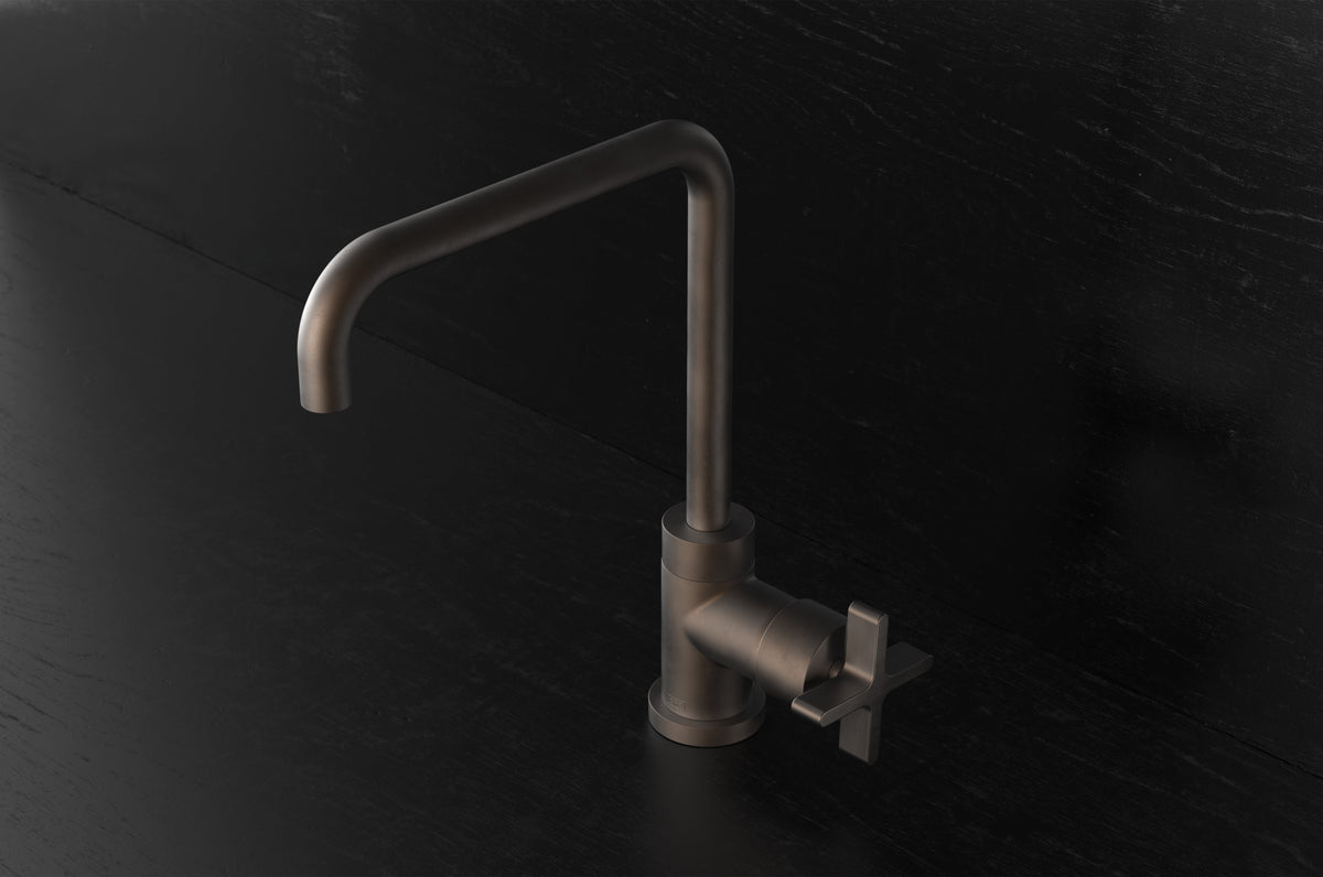 Studio Ore Chapter Three Deck Mounted Kitchen Mono Mixer with Cross handle in bronze