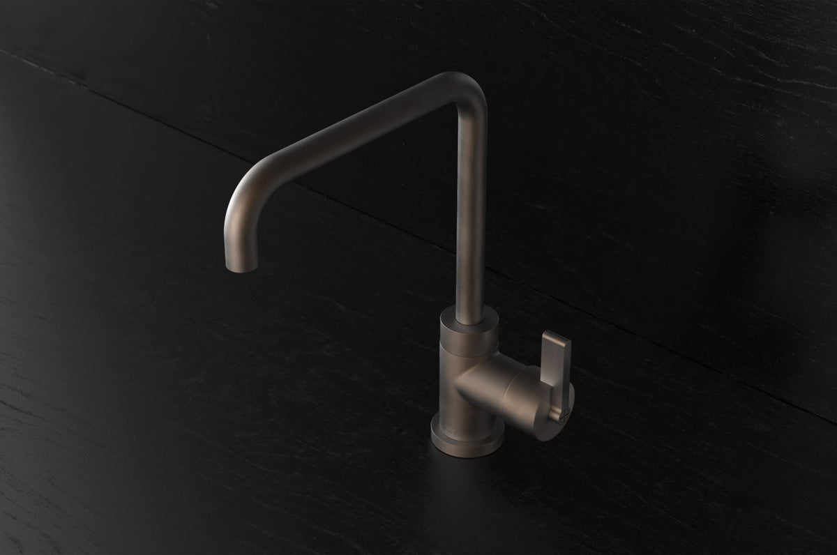 Studio Ore Chapter Three Deck Mounted Kitchen Mono Mixer with Teardrop Lever handle in bronze