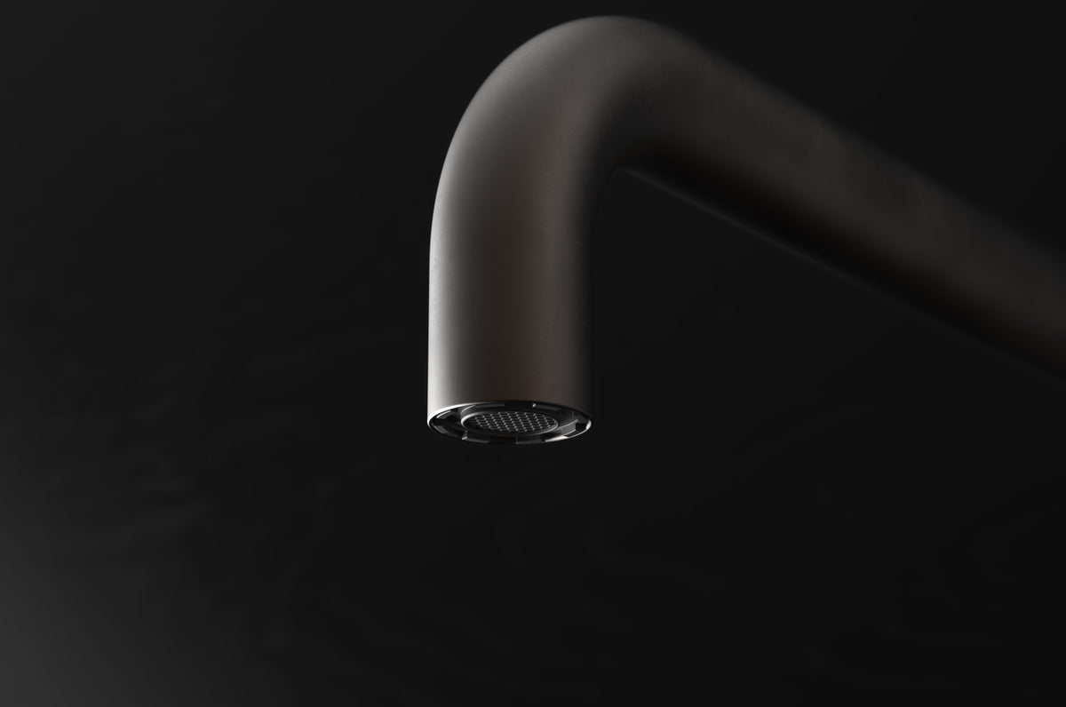 Studio Ore Chapter Three Deck Mounted Kitchen Mono Mixer with Teardrop Lever handle in bronze, detail view