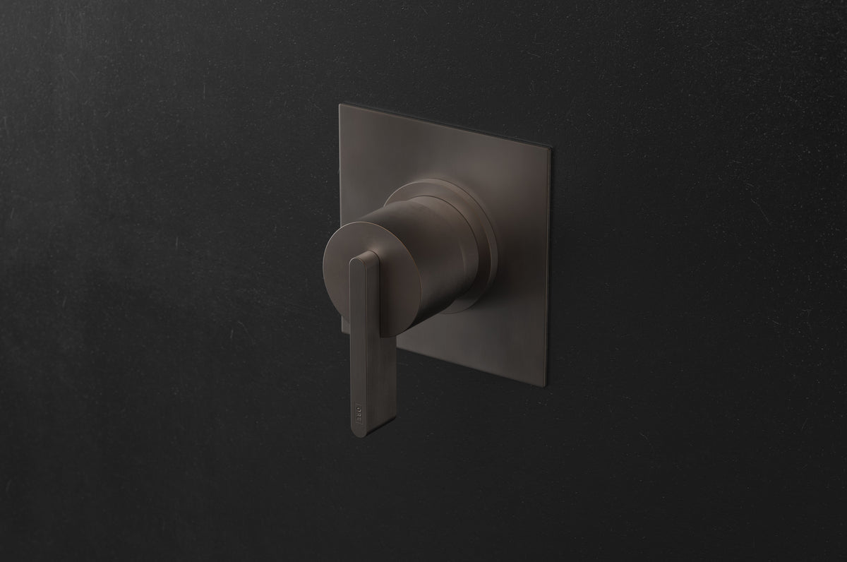 Studio Ore Chapter Three Wall Mounted Shower Mixer with Lever Handle in bronze, square backplate