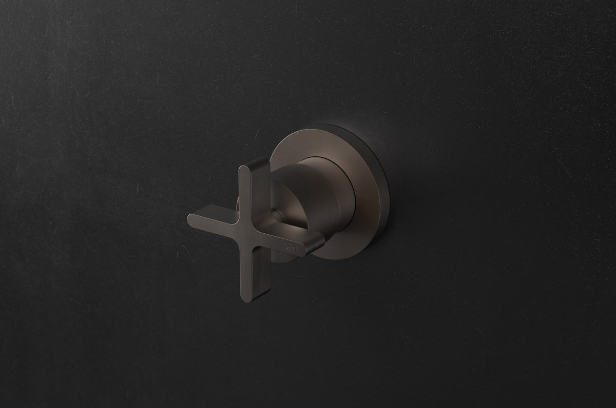 Studio Ore Chapter Three Wall Mounted Shower Mixer with Wall Ring and Cross Handle in bronze