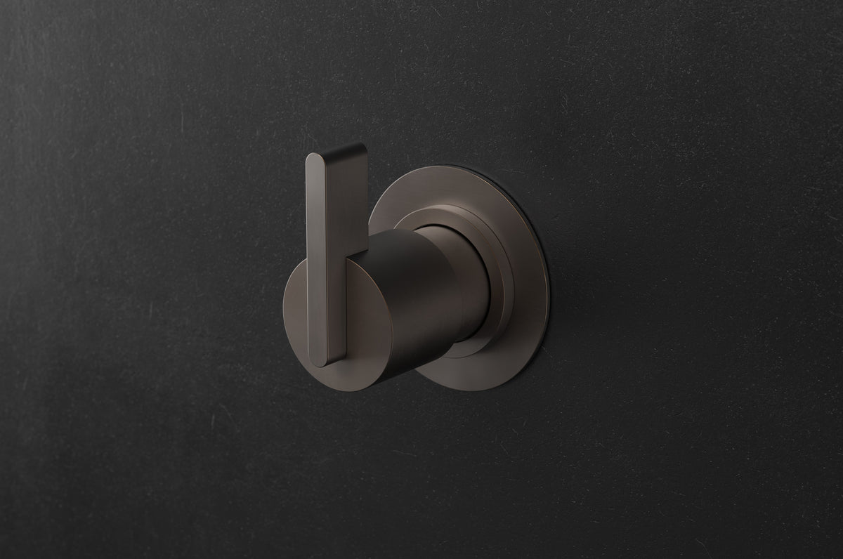 Studio Ore Chapter Three Wall Mounted Three Way Diverter with Lever Handle in bronze, circular backplate 75mm