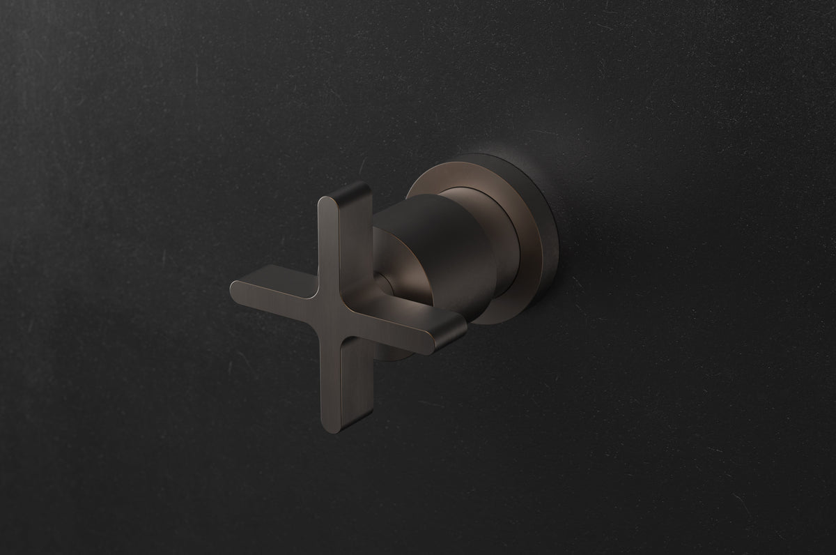 Studio Ore Chapter Three Wall Mounted Three Way Diverter with Wall Ring and Cross Handle in bronze