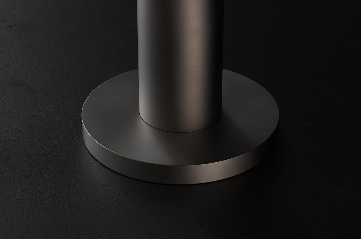 Studio Ore Chapter Three Floor Mounted Bath Mixer with Teardrop Lever handle in bronze, detail view